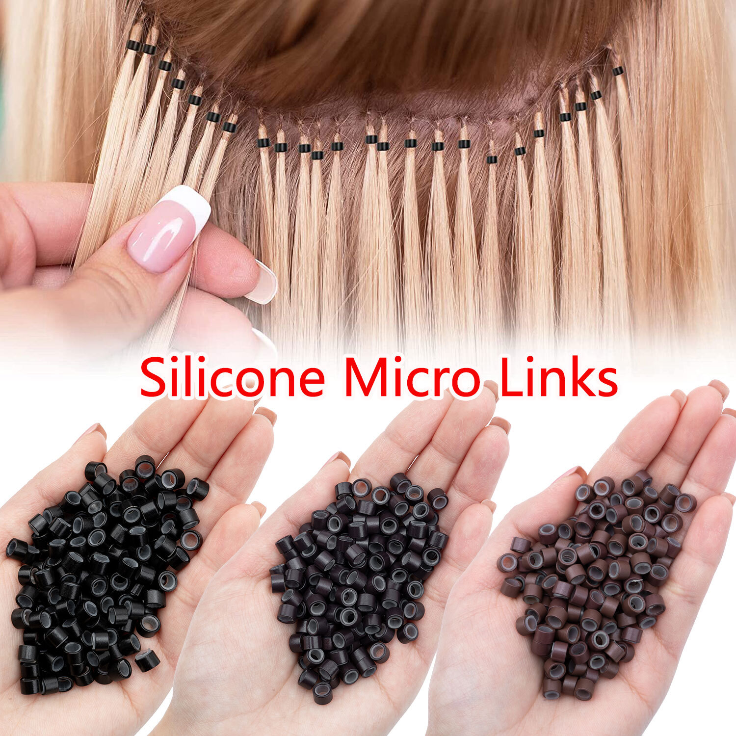 5mm/6mm Silicone Micro Ring Lined Links Beads for I Tip Human Hair Extensions US