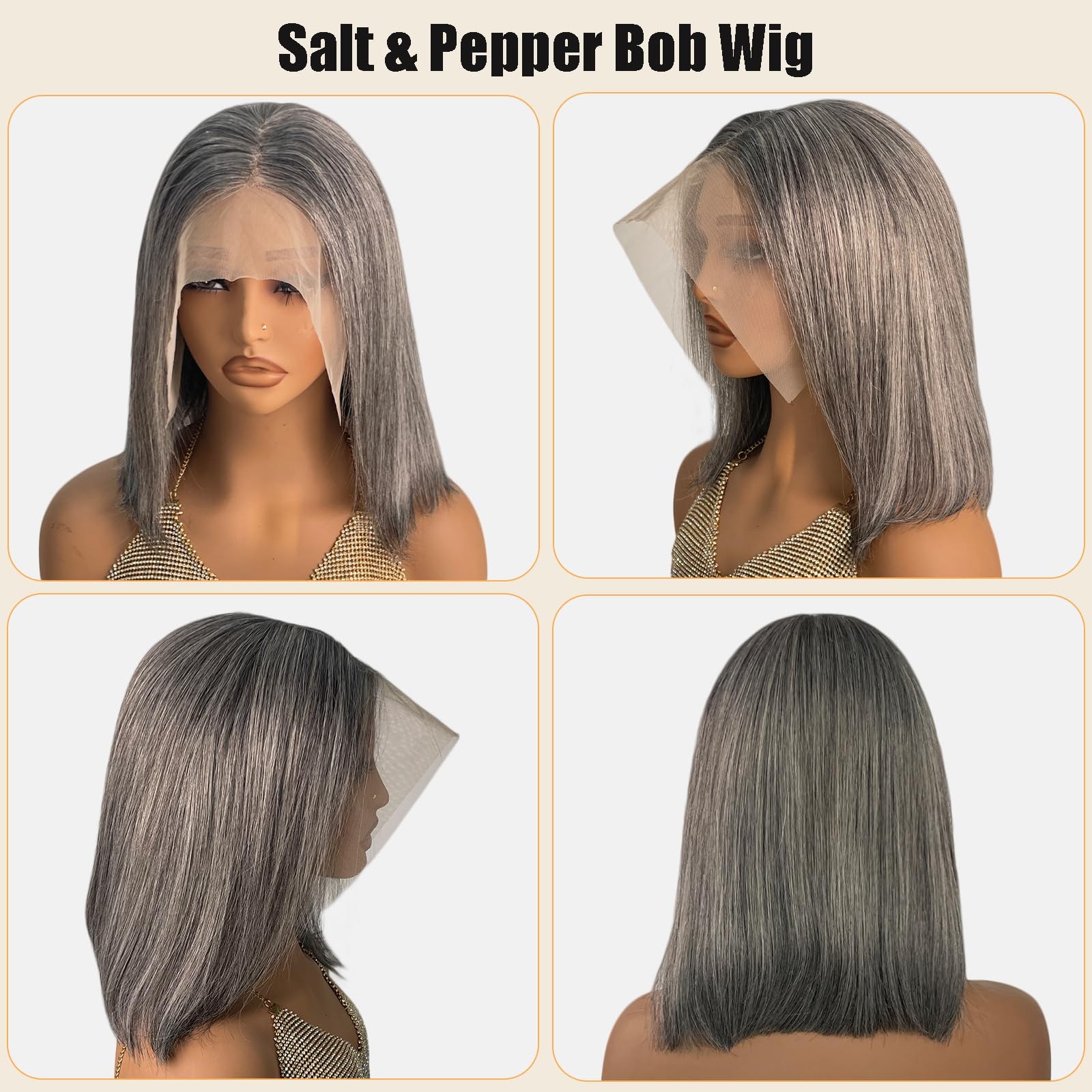 Smavida 12 Inch Ombre Grey Bob Lace Front Wigs Human Hair 13X4 Glueless Hd Lace