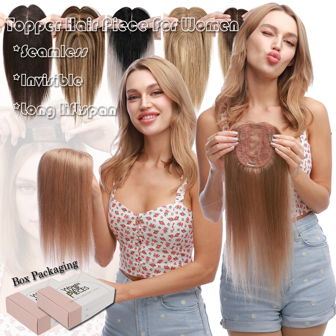 Clip In 100% Remy Human Hair Topper Hairpiece Toupee Silk Mono Base Women System