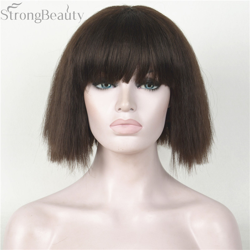 Synthetic Short Yaki Straight Wig Neat Bang Bob Black/Blonde Women’s Wigs