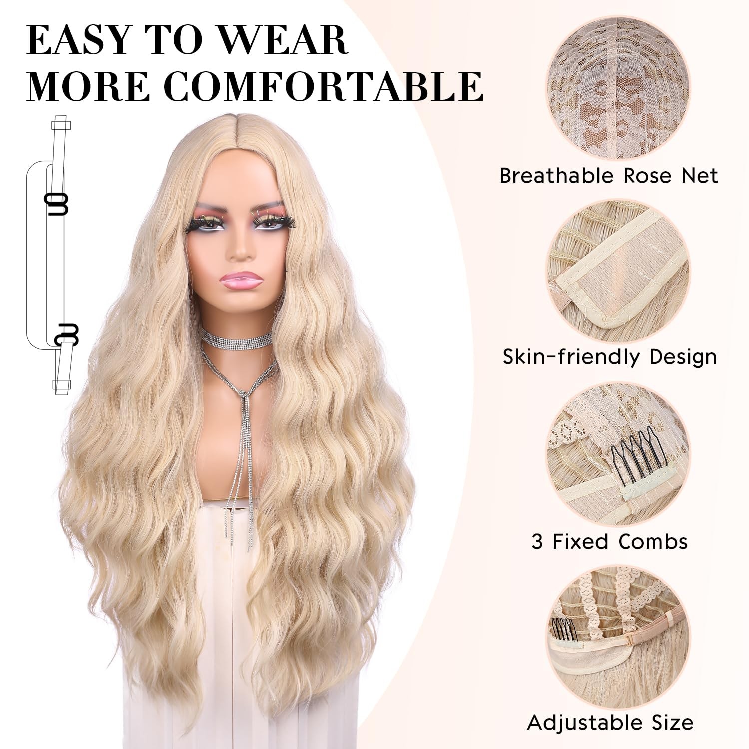 28 Inches Platinum Blonde Wigs Long Blonde Curly Wigs for White Women Long Wa…
