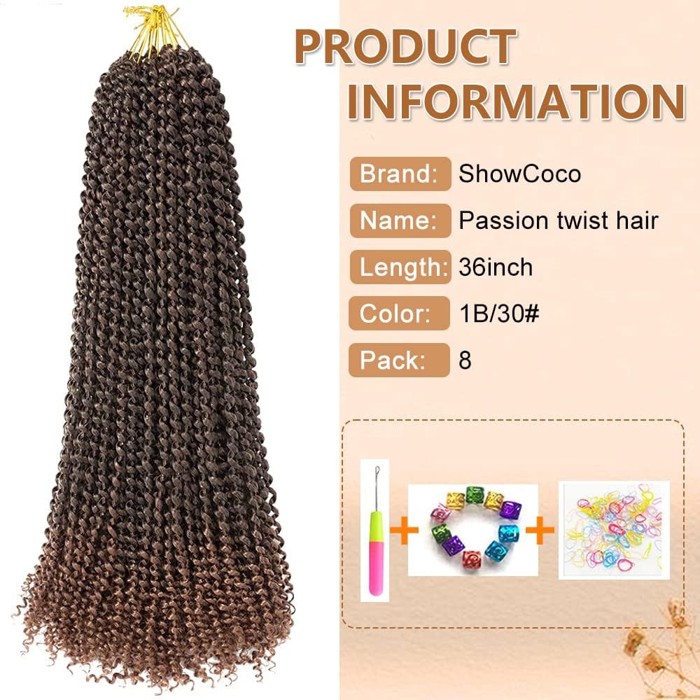 ShowCoco Passion Twist Hair 36″ 8-Packs Ombre Burgundy Water Wave Crochet