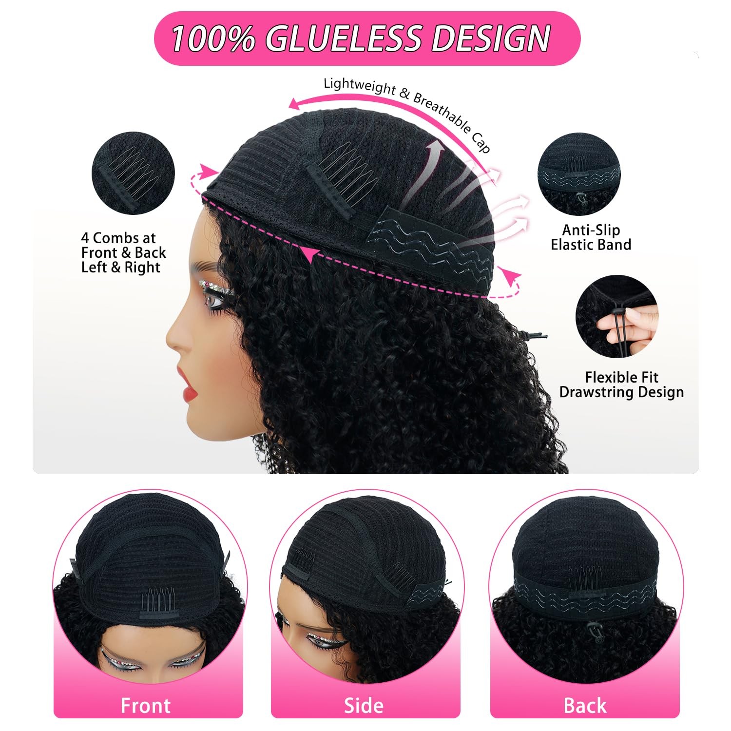 Larhali Kinky Curly Half Wig Human Hair 180 Density Wear And Go Glueless Wigs
