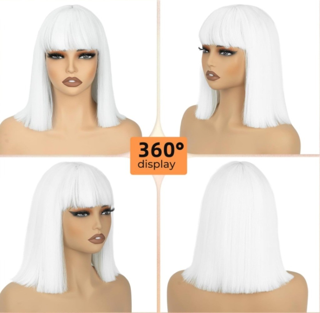 Women Short Straight Bob Wigs Heat Resistant Cosplay Party Halloween Wig 12 Inch