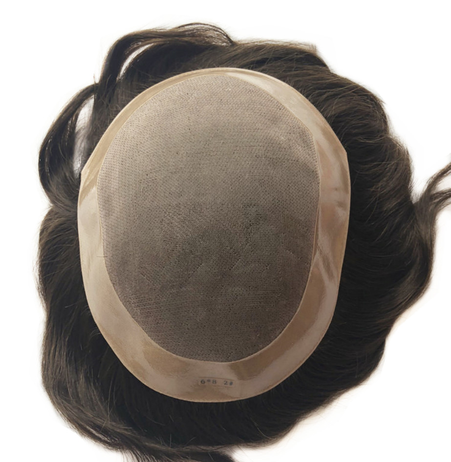 Mens Durable Human Hair Replacement System Hairpiece Fine Mono Poly Skin Toupee