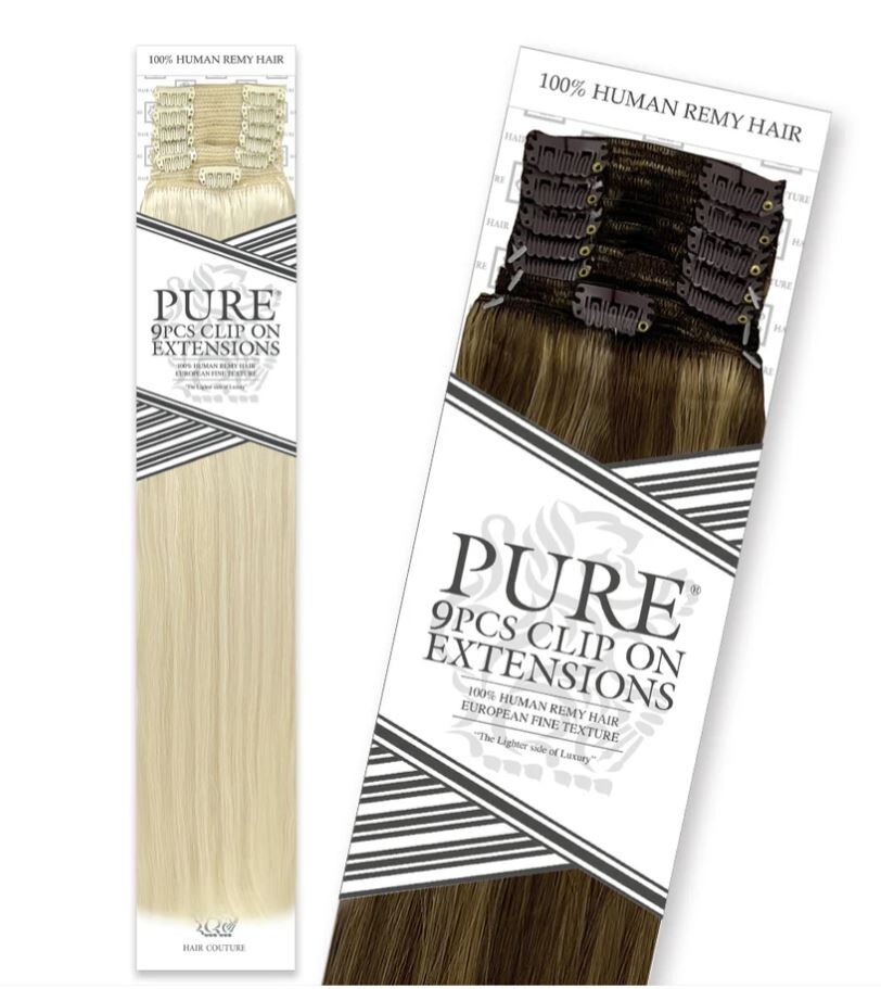 Pure Clip On Extensions – 100% Human Remy Hair – 24″ – Color 18/24 (9 PCS)