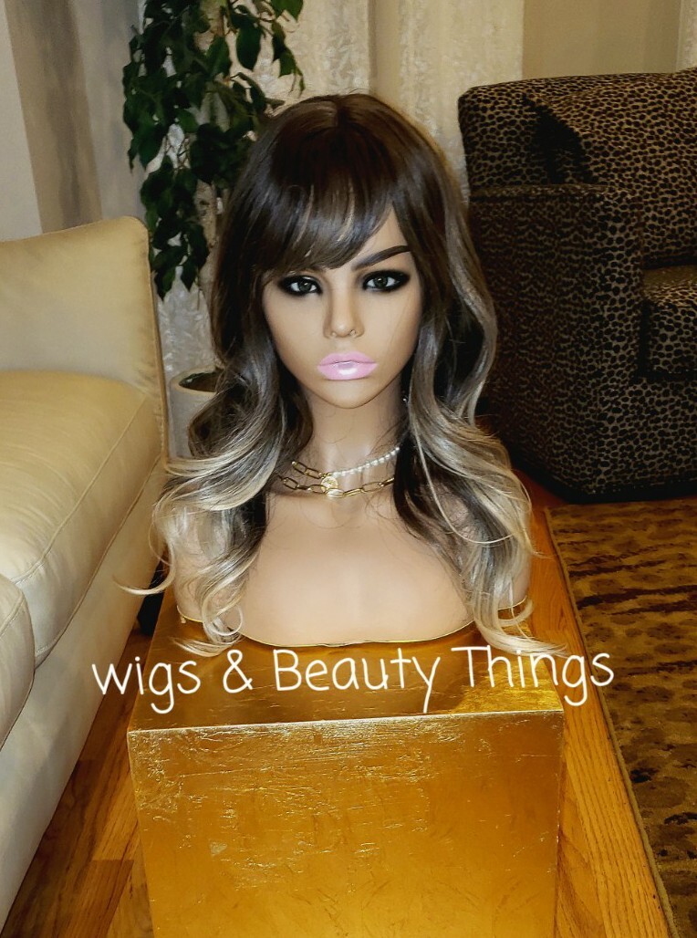 Balayage Wig – Human Hair Blend Platinum Blonde Black Rainbow Multicolor