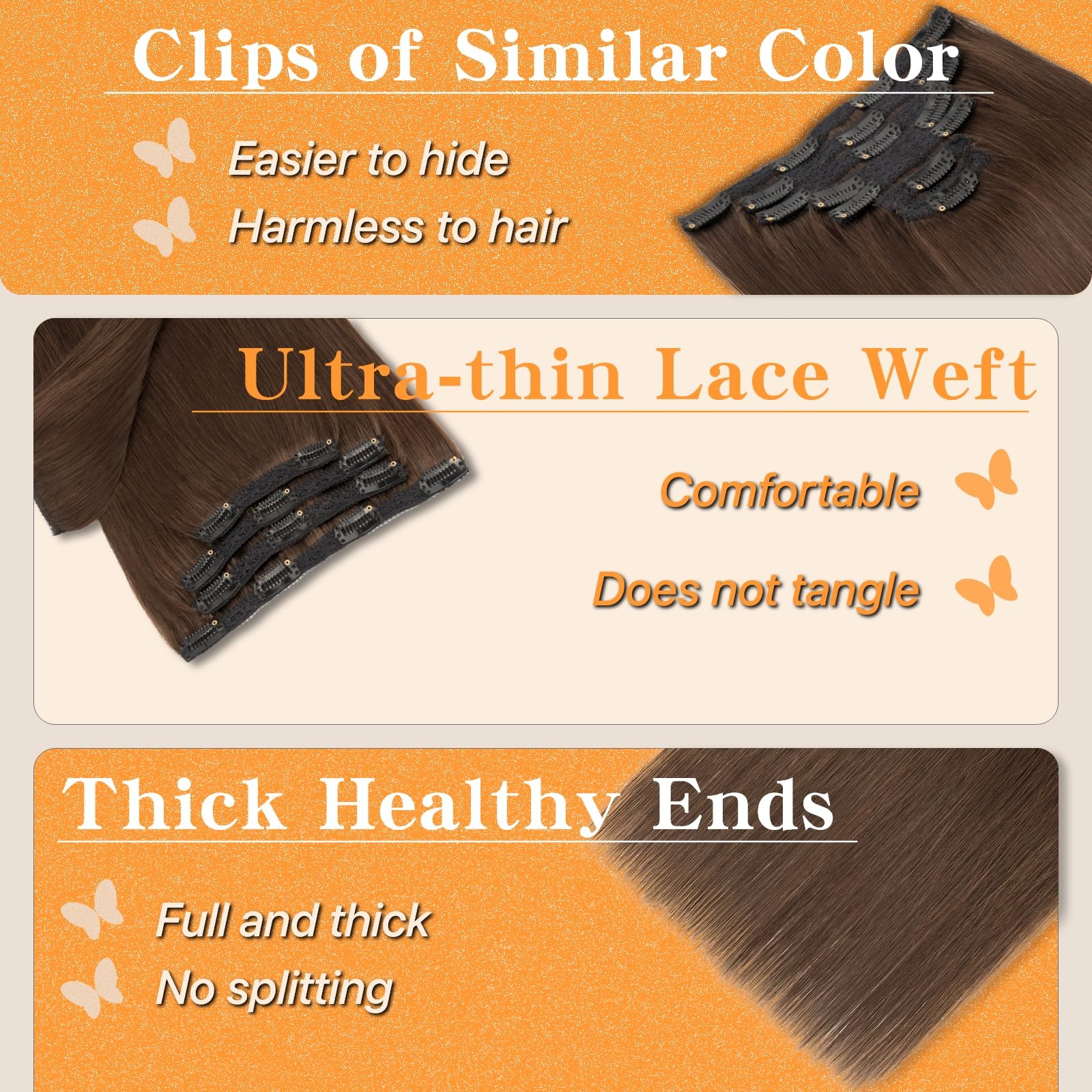 Tesshair Remy Human Hair Clip In Extensions Brown Straight 12 Inch 90G 7 Pcs