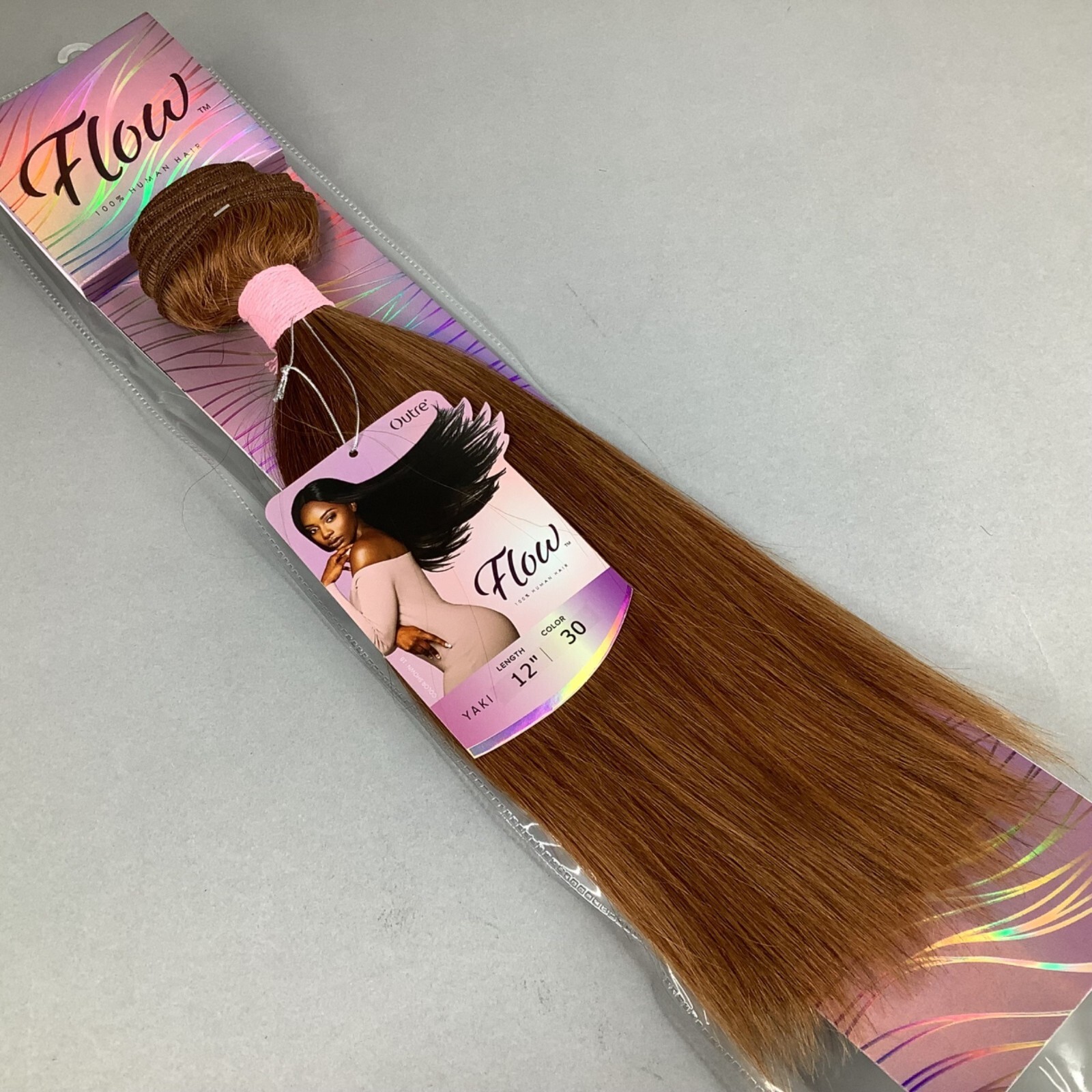 12″ Flow #30 Honey Brown Yaki Straight 100% Human Hair Extensions