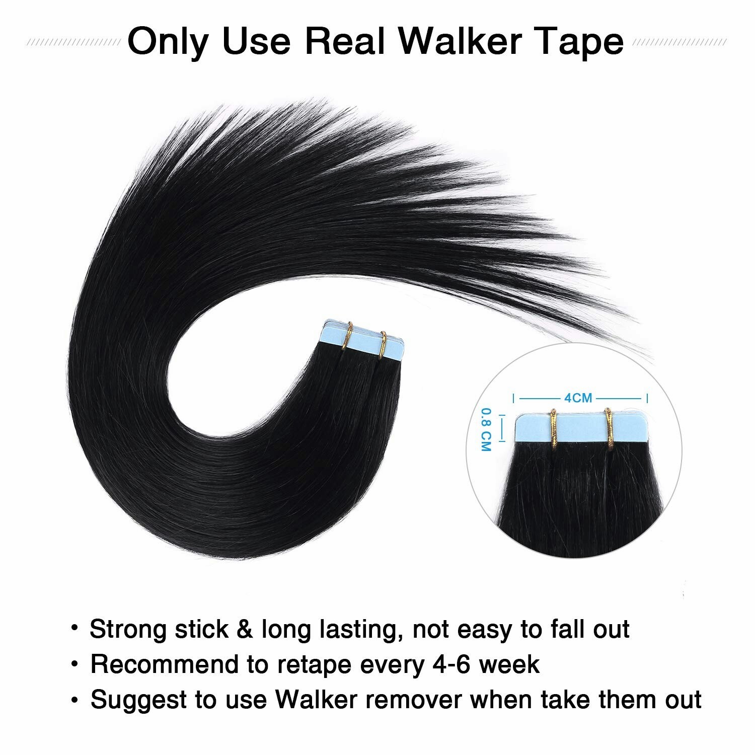 Tape in Hair Extensions Jet Black 100% Tape in Remy Human Hair 20 inches 20pcs 5