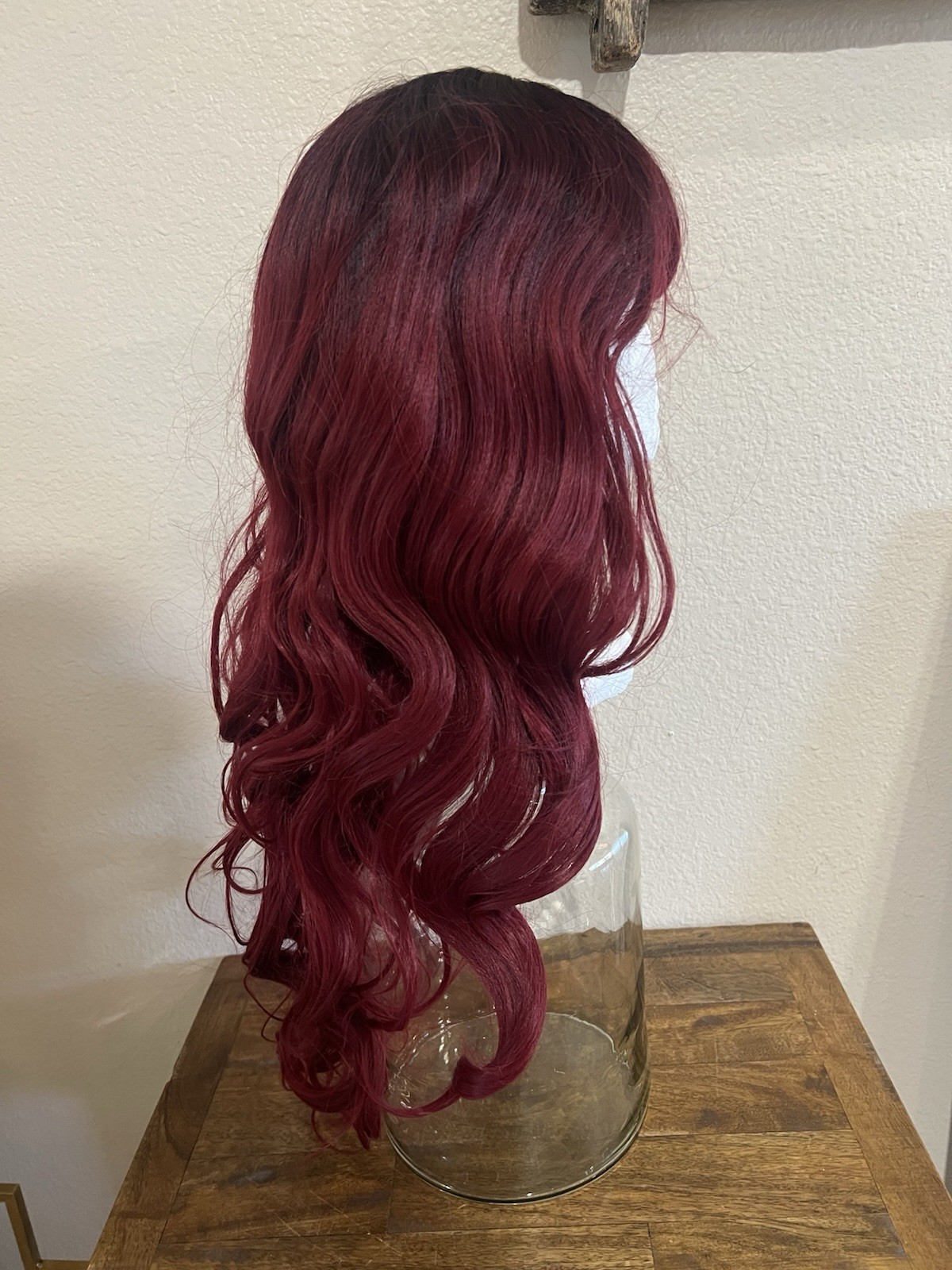 Women’s 24″ Bangs Long Wavy Hair Wig Burgundy Red Black