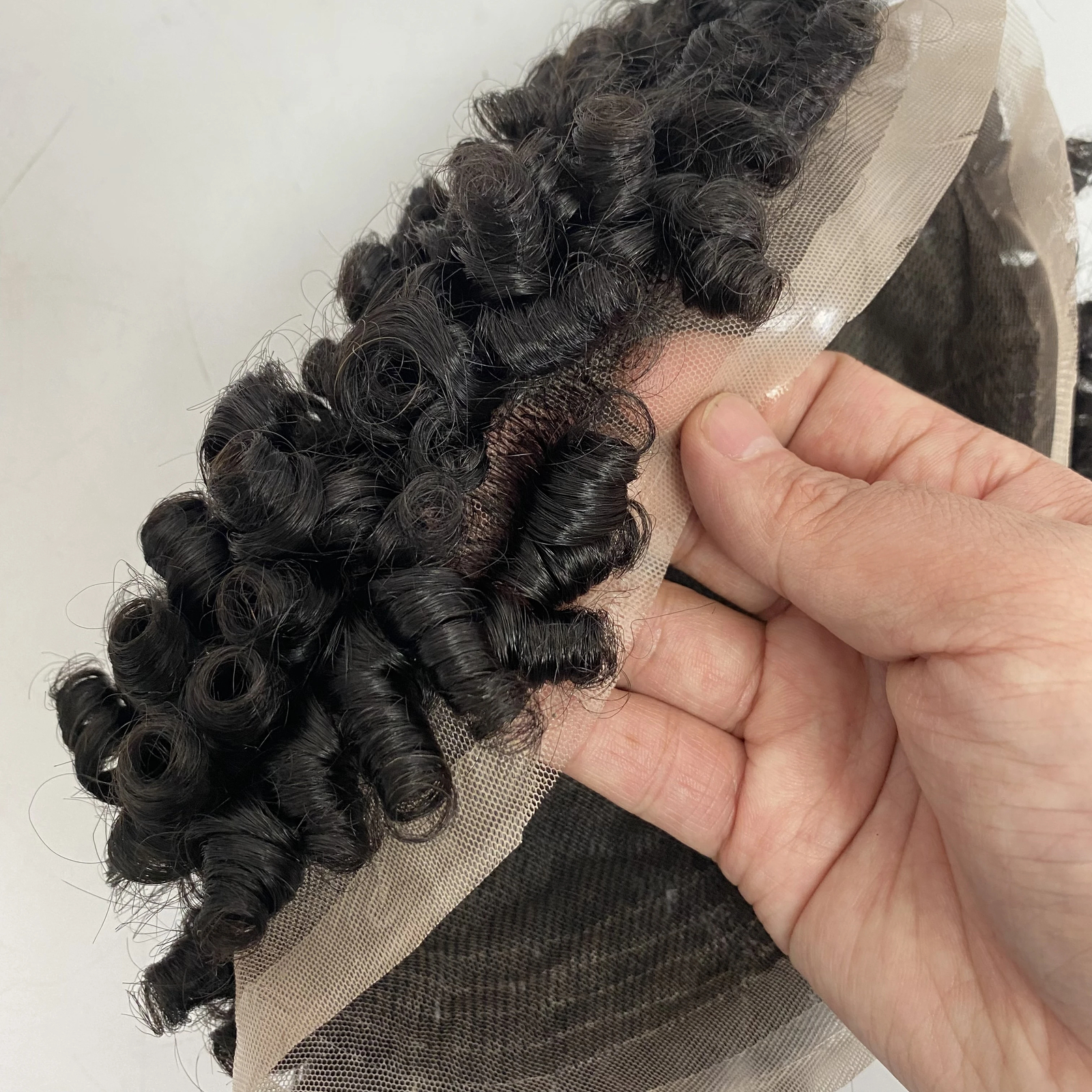 15mm Curl 7×9 Toupee Full Lace Units for Black Men