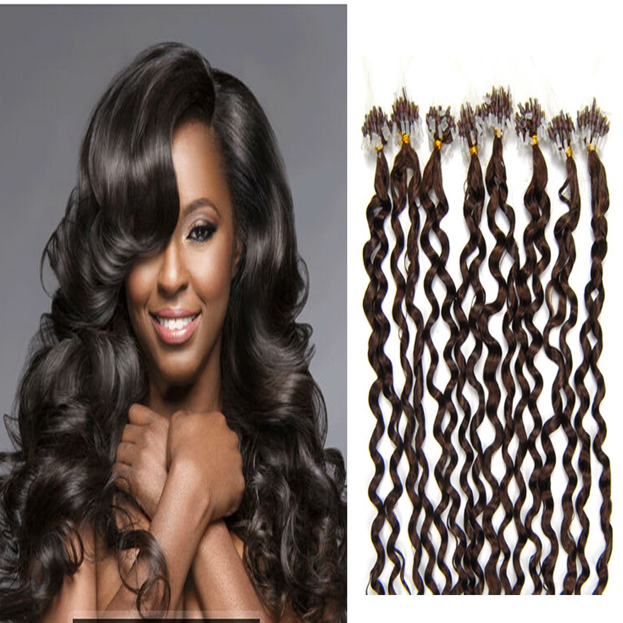 Micro Beads Loop Ring Link Real Human Hair Extensions Water Curly 20inch 100S50g