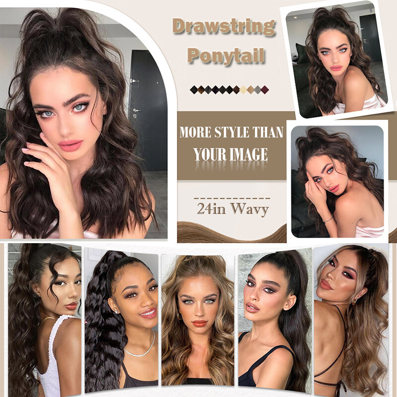 Long Drawstring Clip Ponytail Real As Human Hair Pony Tail Extension Balayage US