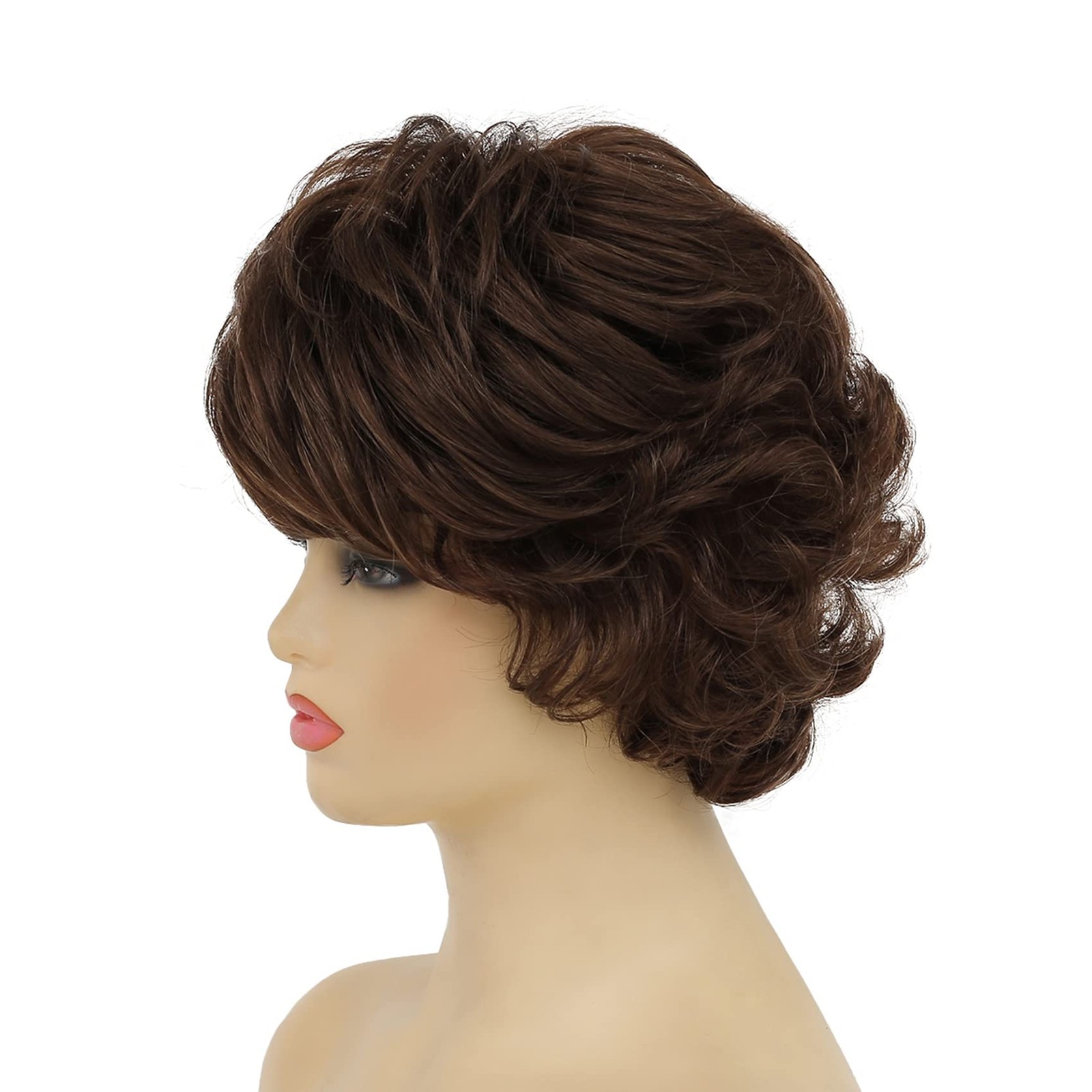 Sallcks Short Curly Brown Wig For Women Soft Synthetic Heat Resistant Hair