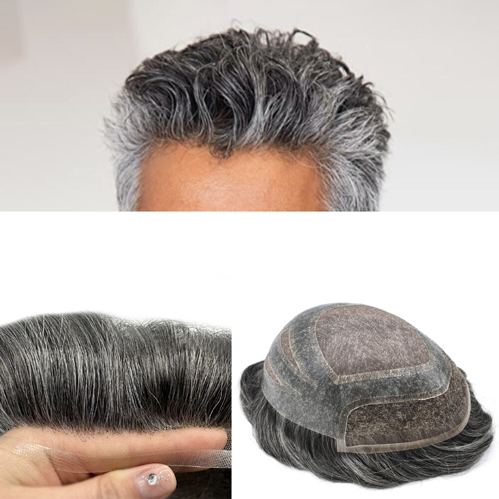 French Lace Front Hairpiece Fine Mono Poly Skin Hair Systems Natural MensToupee