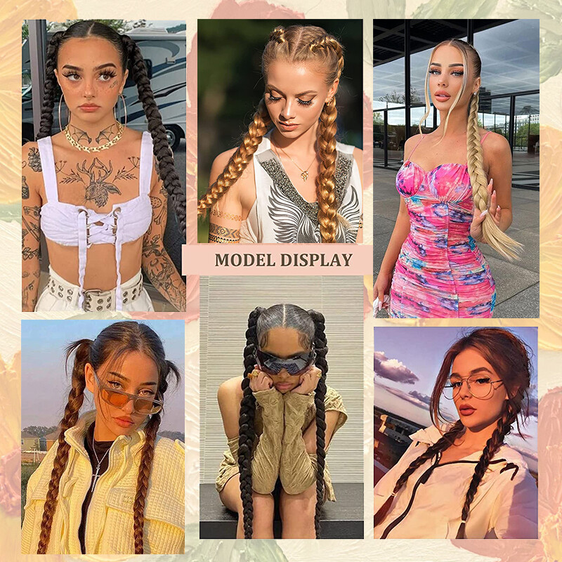 34″ Long Thick Braids Ponytail Box Braiding Pony Tail Wrap On Hair Extensions US