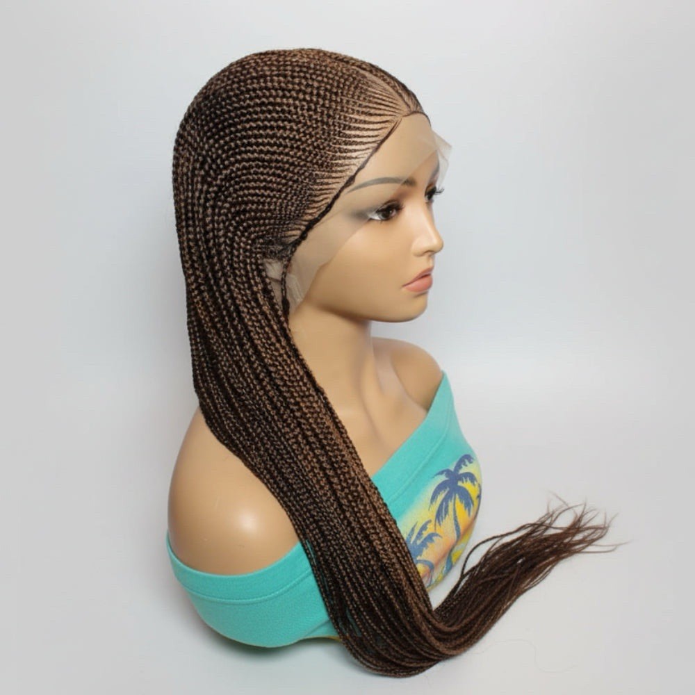 Brown Braided Wig. Cornrow with Individual Braids. Full Lace Baby Hair -36in