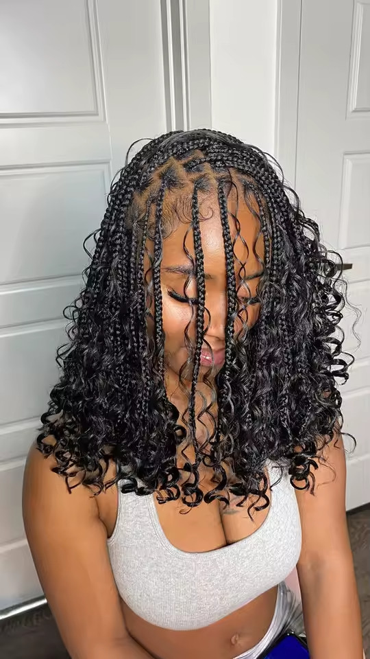 Synthetic Curly Wigs Short 360 Full Lace Boho Braids Wig 12 Inch Knotless Braide