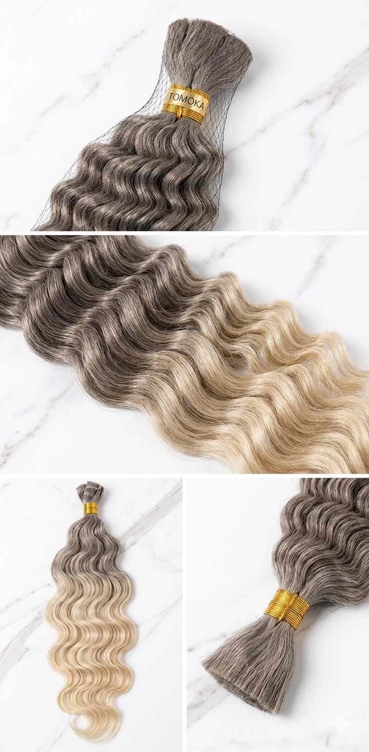 Tomoka 100% Human Hair Wavy Boho Balayage Ombre Ice Gray Blonde Premium