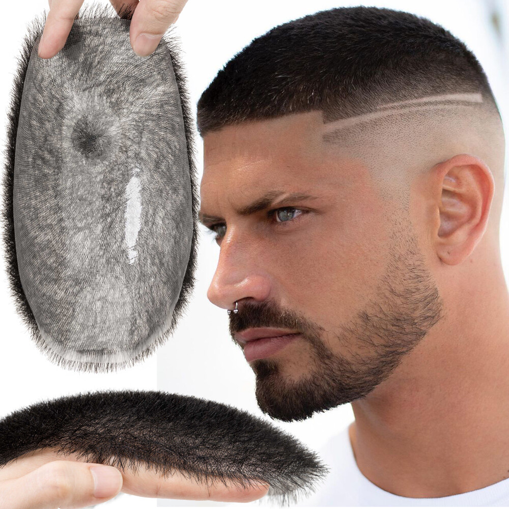 SALE Mens Short Hair Ultra Thin Skin PU Toupee Human Hair Replacement System Wig