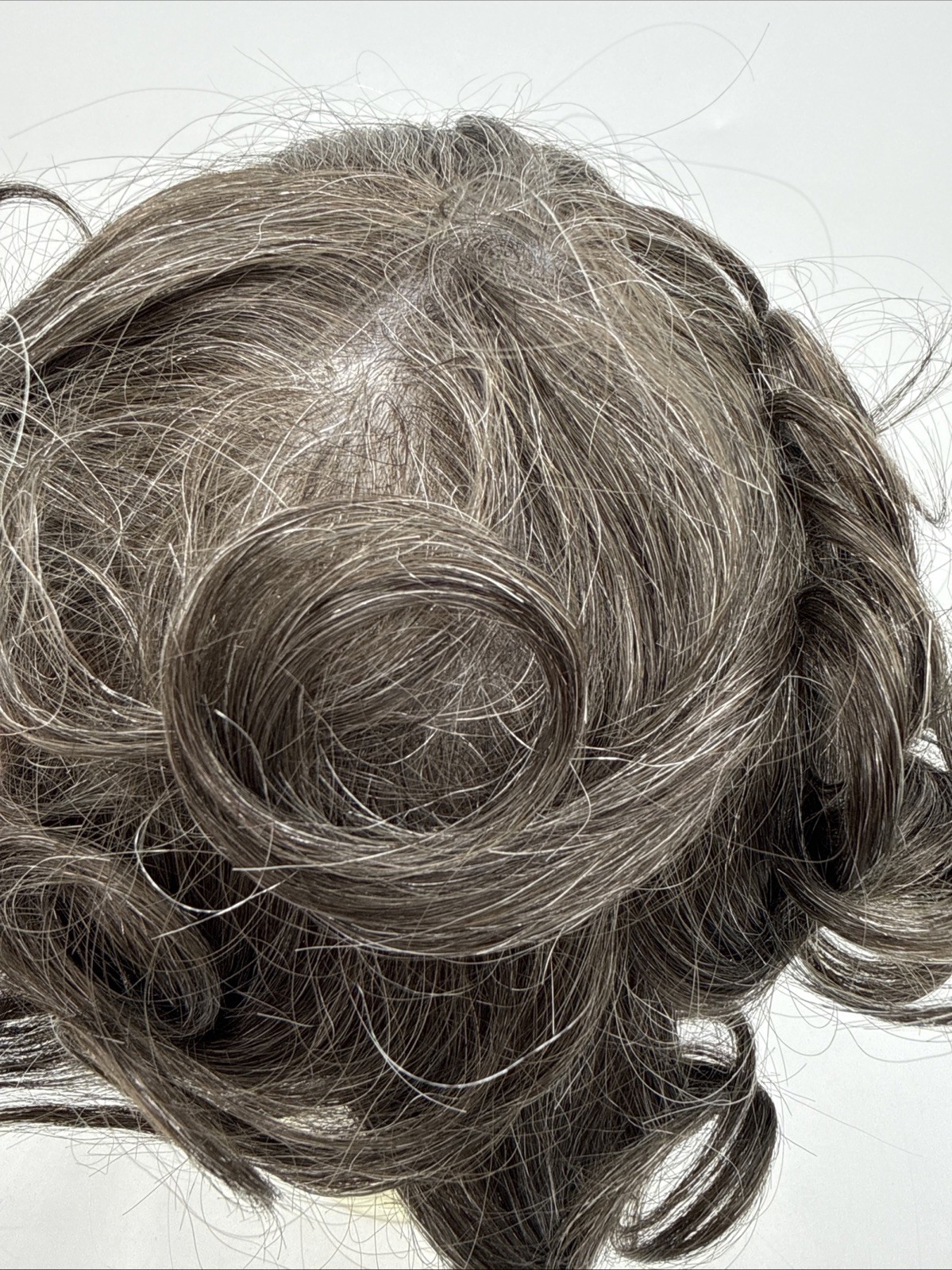Men’s Toupee Human Hair Wavy Replacement #34A Gray HH Fibre Mix 7” Length NEW!