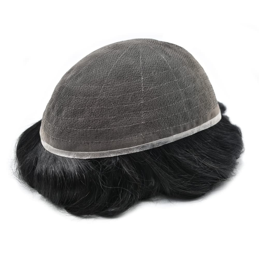 Full SWISS LACE Basement Wig Human Hair Replacement SystemMens Toupee Hairpiece