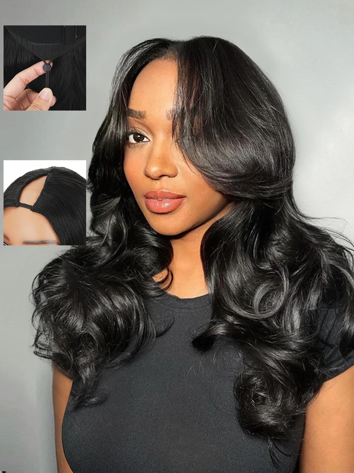 200% Density V Part Wig Human Hair Body Wave Clip-In Half Wig 18 Inch No Glue