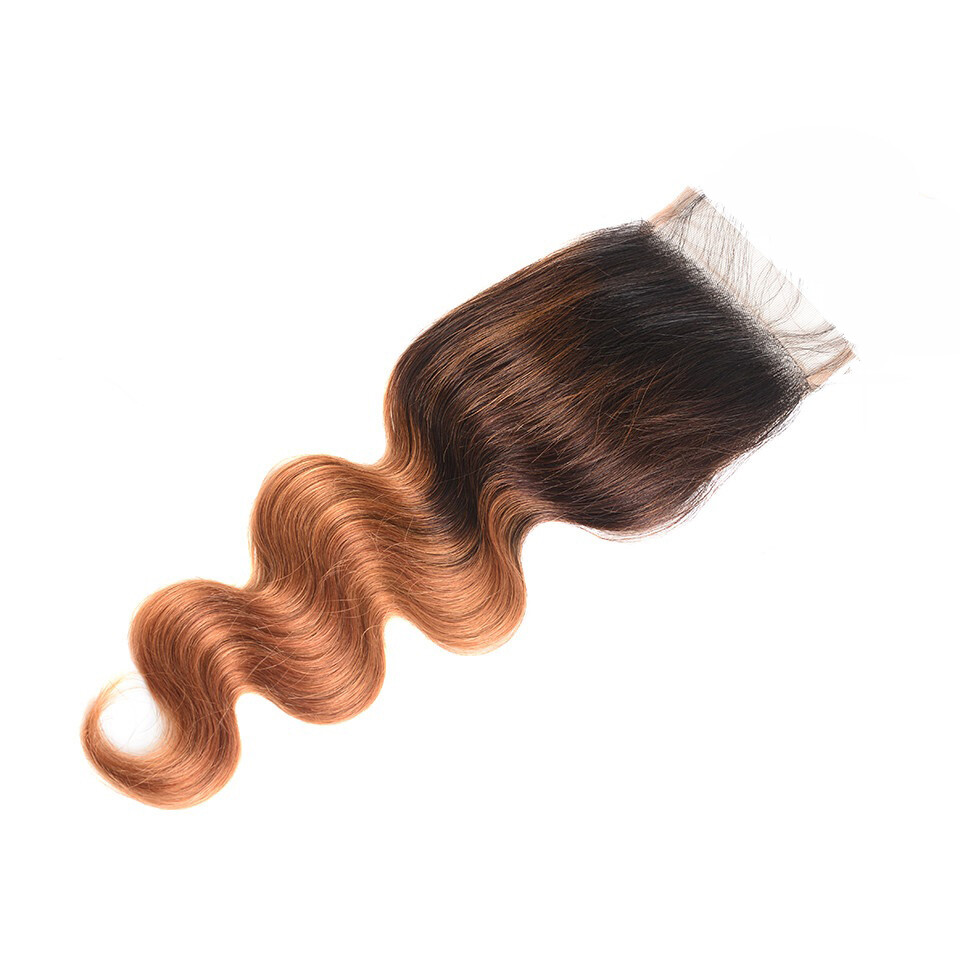100% Human Hair Ombre 4/30 Body Wave 3 Bundles with free part 4*4 Lace Closure