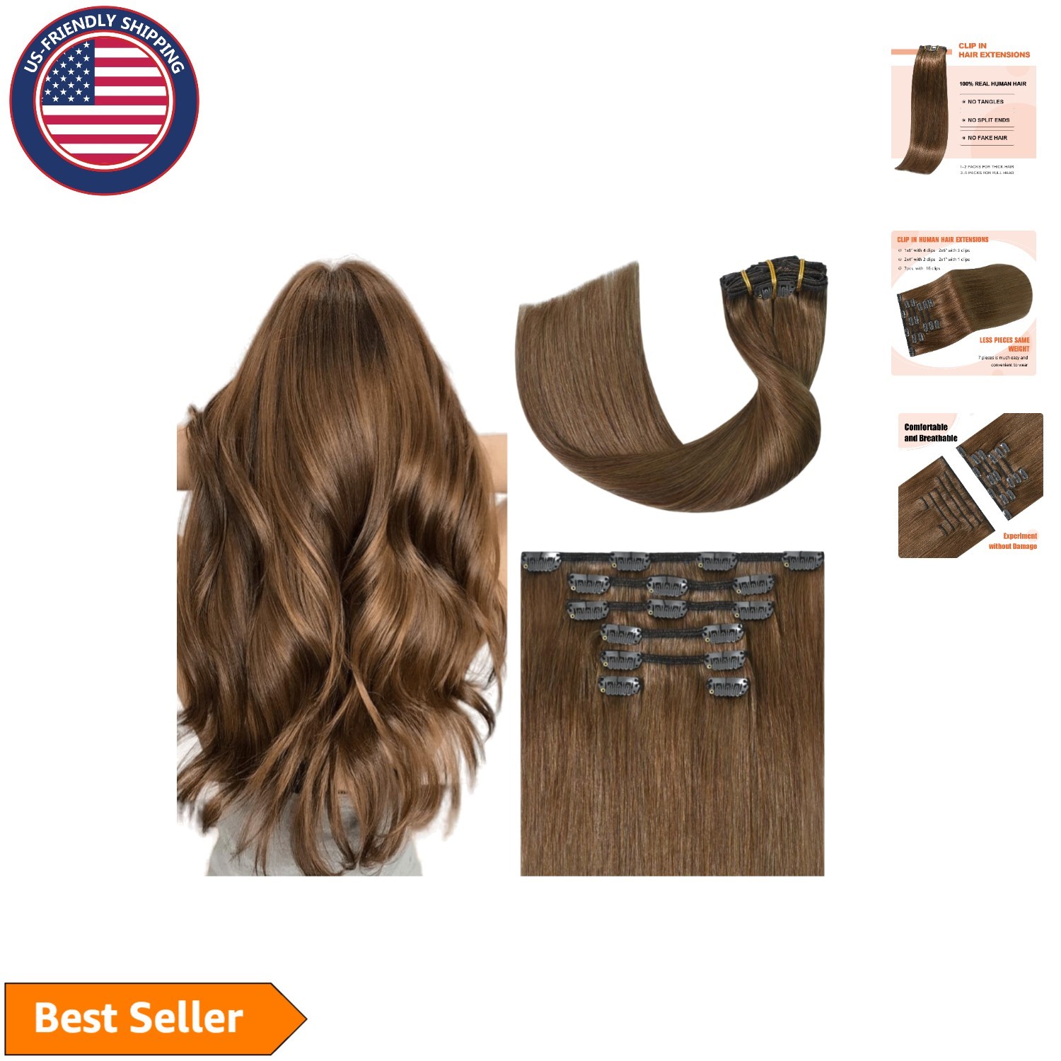 Silky Straight 18-Inch Remy Hair Extensions in Chestnut Brown – 7pcs 70g Set
