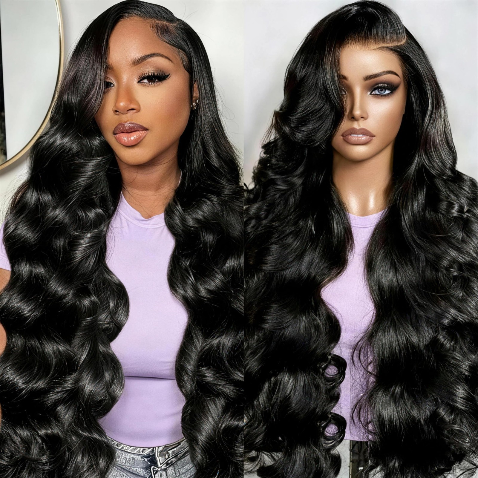 32″ 13×6 Lace Front Wig Human Hair, 200% Density, Pre-Plucked, Silky Smooth, Nat