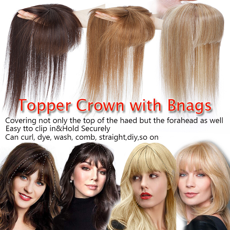Silk Base Topper Hairpiece Clip In Remy Human Hair Wiglet Toupee Wig Mixed