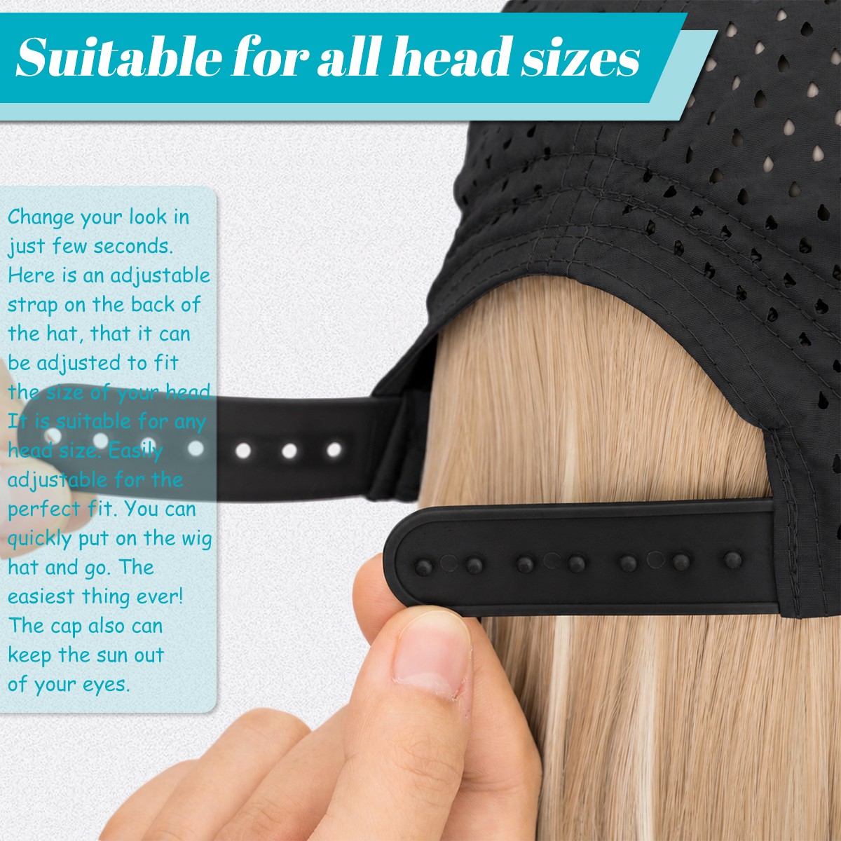 Cap Hat Bob Wig with 6″ Synthetic Straight Hair Adjustable Cap Baseball Hat Wig