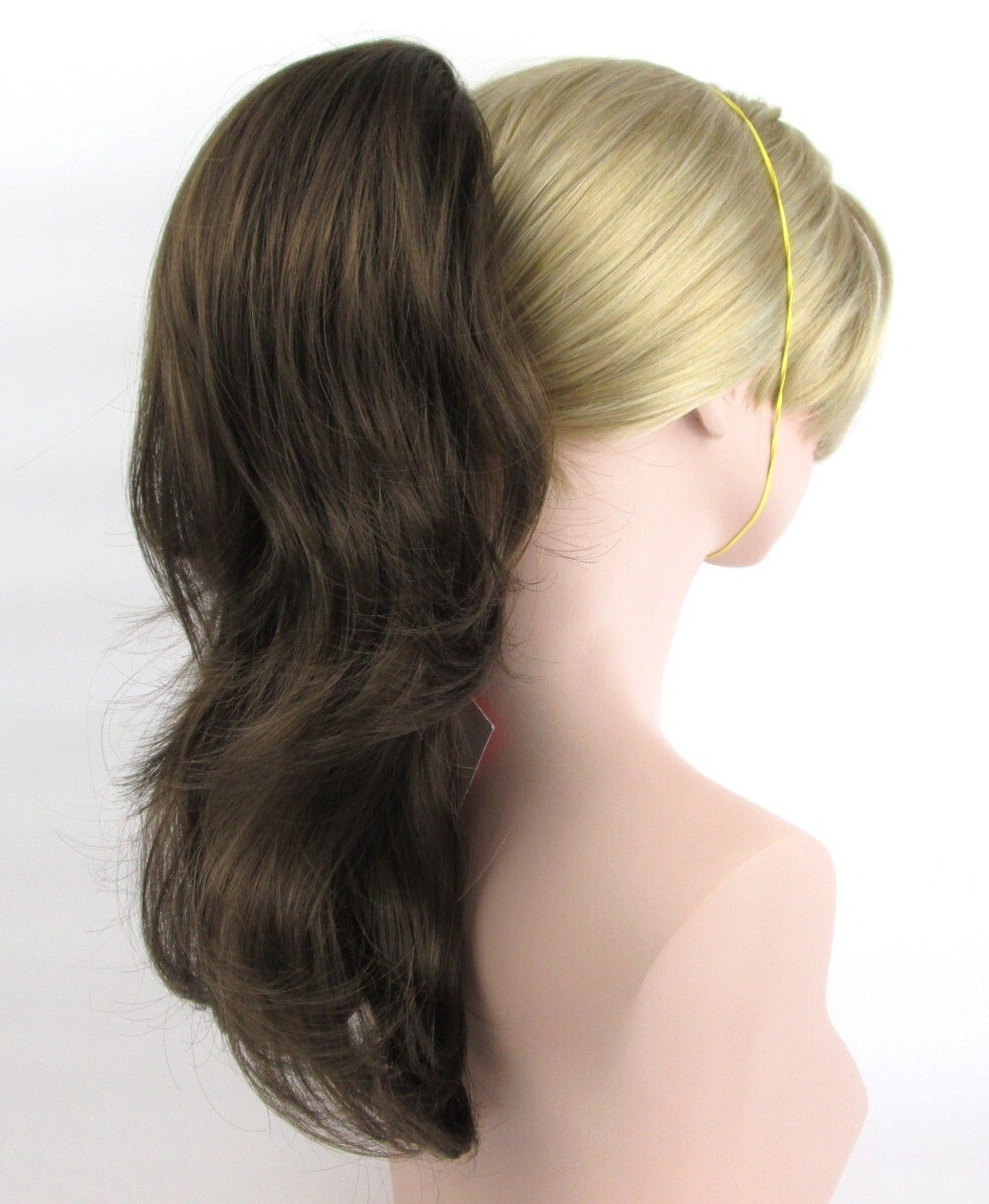 14″ LONG STRAIGHT HAIR PONYTAIL HAIRPIECE CLAW CLIP REVERSIBLE WAVY LOOK BRITNEY