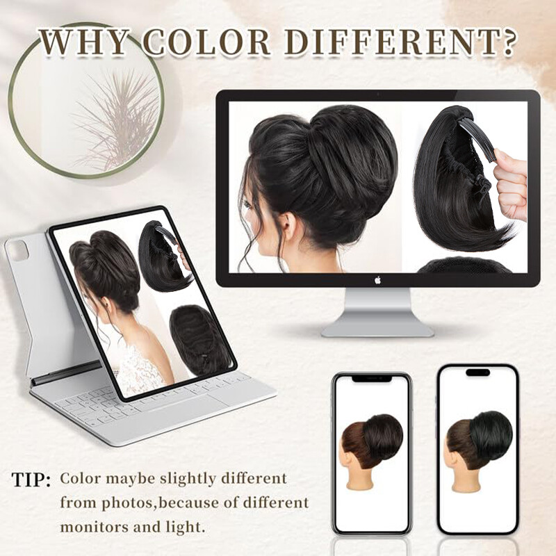 LARGE THICK Straight Scrunchie Comb Clip Bun Updo Lady Hair Piece Extensions US