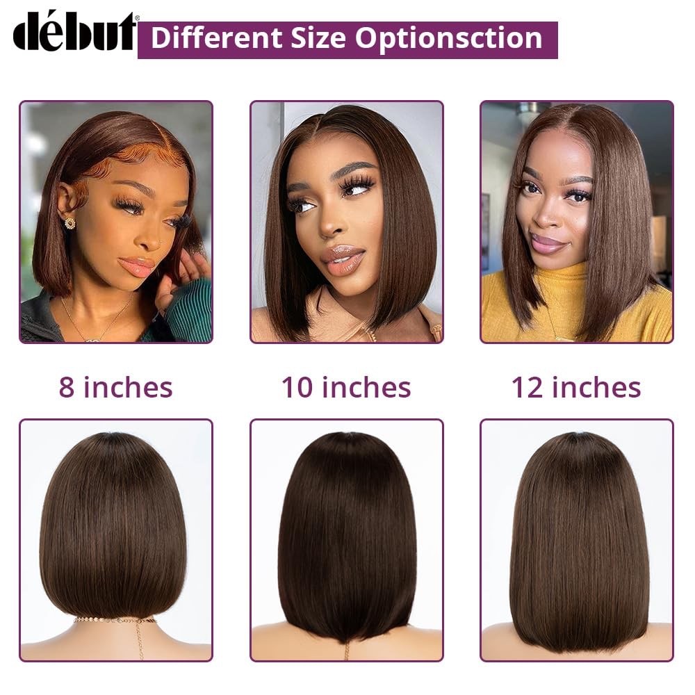 Chocolate Brown Straight Bob Wig Human Hair T Part Lace Front Short Bob Wig Wome