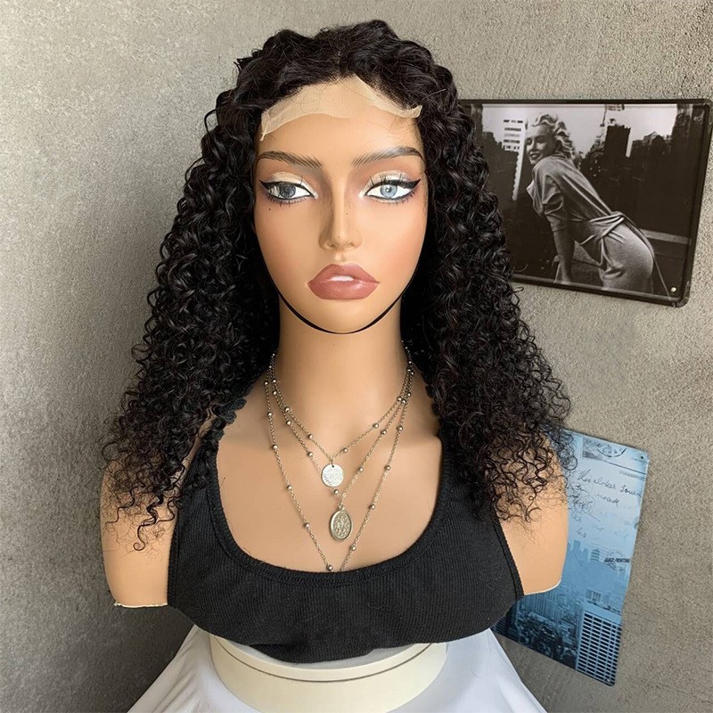 20″ Blend Human Hair Kinky Curly Wigs for Black Women 4×4 Lace Frontal Curly Wig