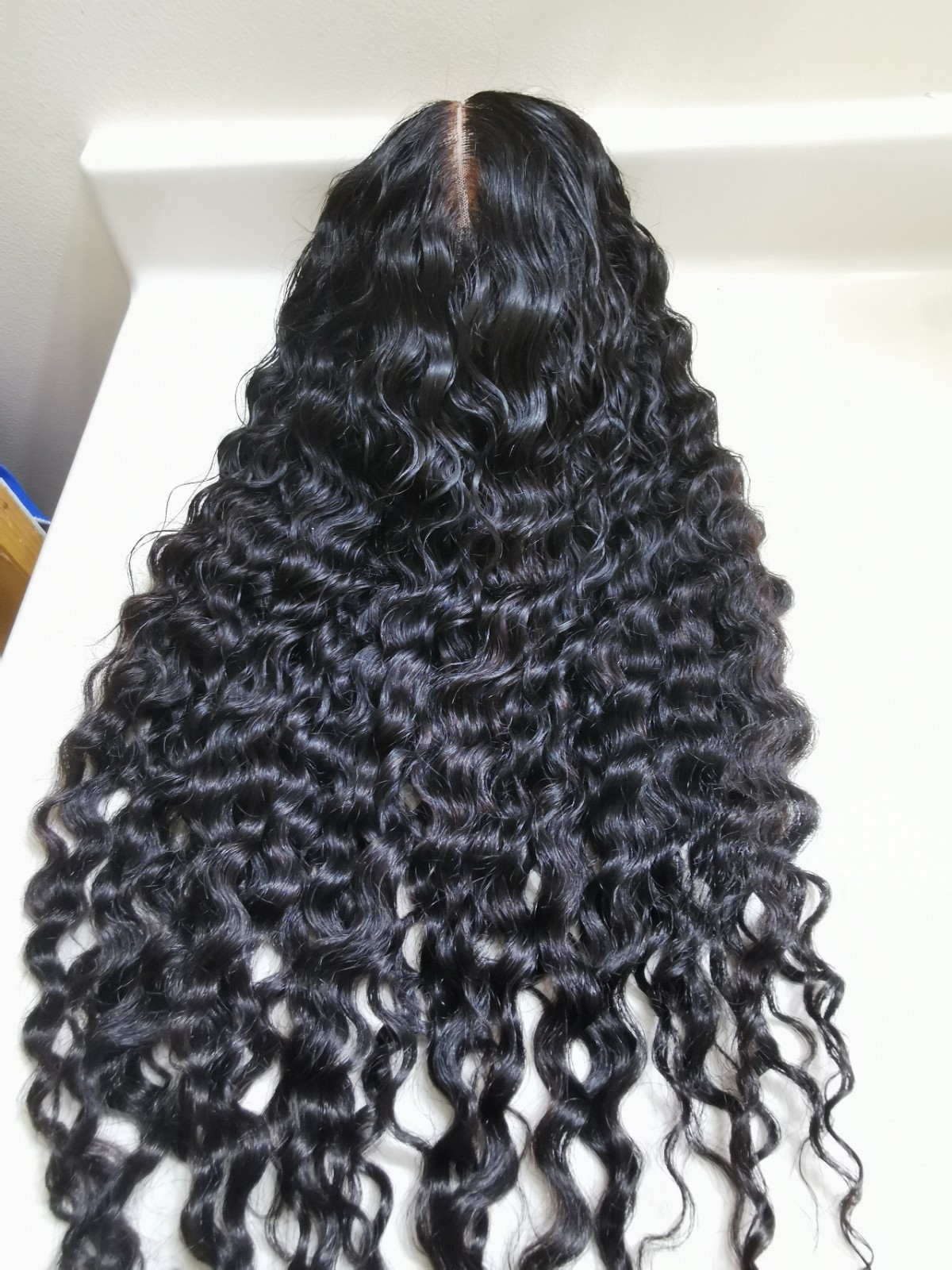 Quality Natural Black Curly Human Hair Glueless Deep Closure Wig 22″ Handmade