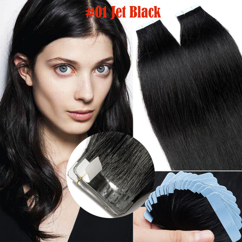 8A Indian Remy Tape In 100% Real Human Hair Extensions Full Head Skin Weft 20pcs