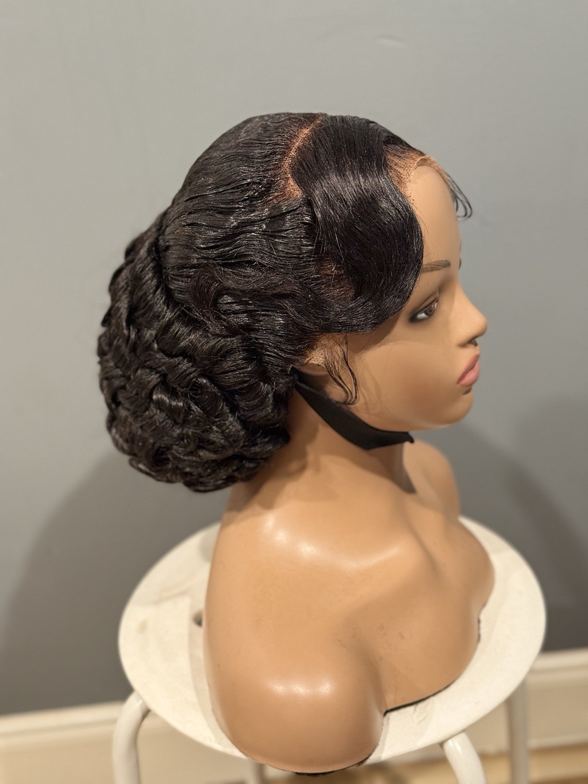 Bridal bun wig. Made on a full lace wig. Black just as pictured