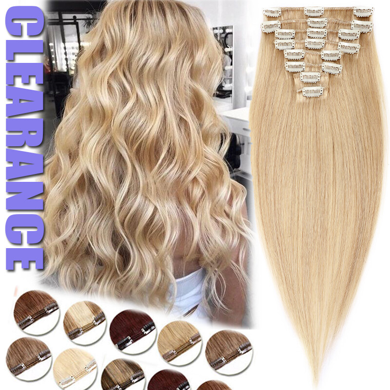 AAAA+ Clip In 100% Human Hair Extensions Real Remy Full Head Weave 8-24inch Pure