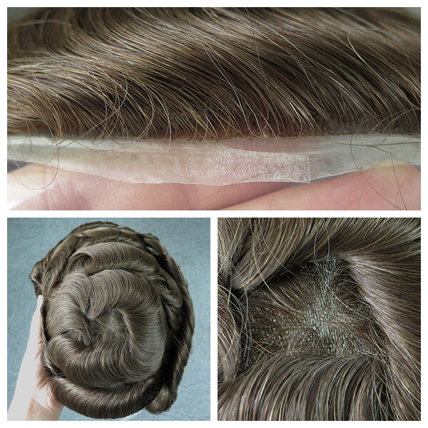 Toupee Mens Human Hair Thin Skin Hairpieces System Replecement Natural Brown