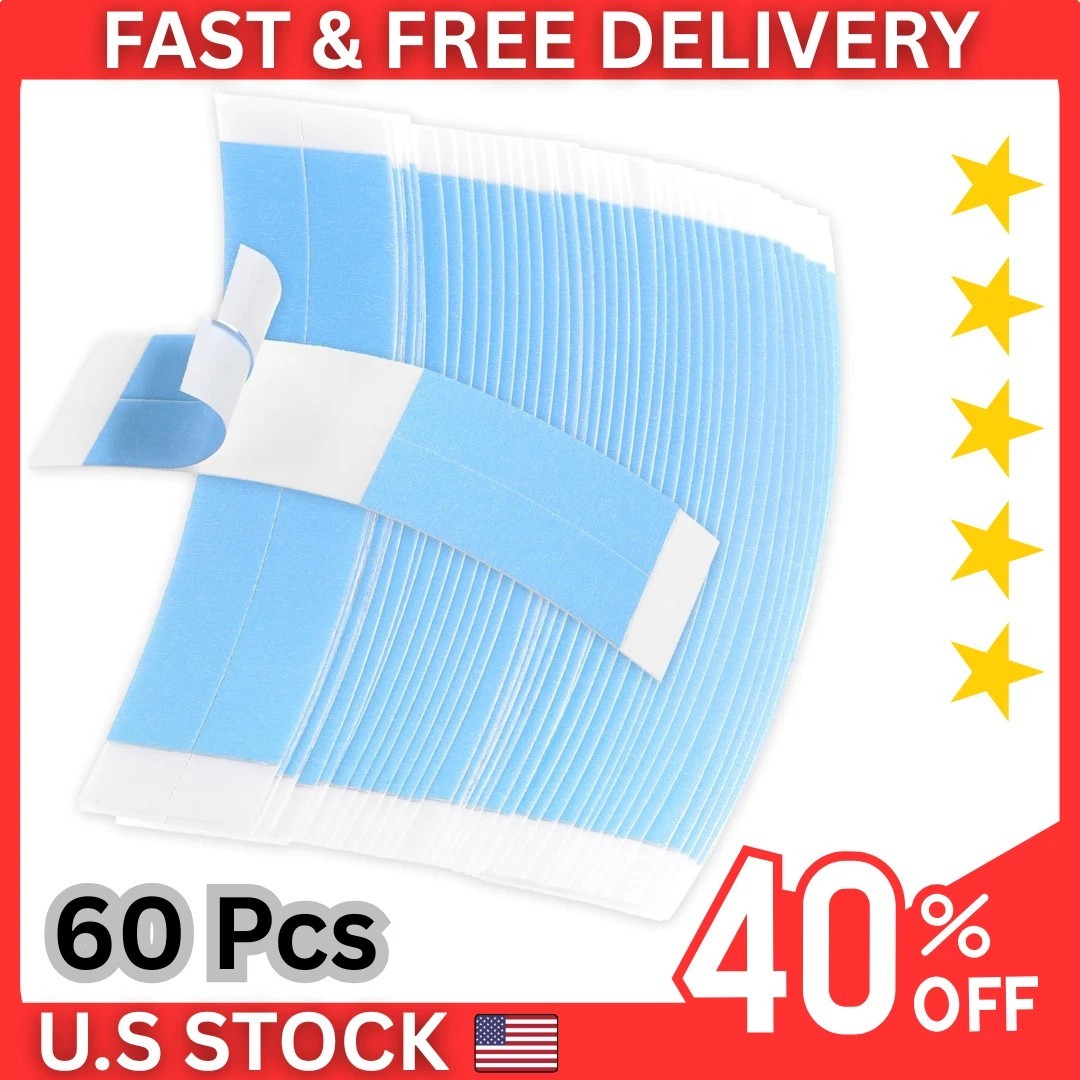 60 Pcs Waterproof Double-Sided Wig Tape for Lace Wigs & Toupees (Blue)