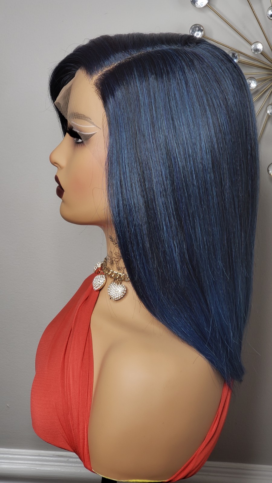 New Jade Blue Straight Bob Side Bangs Style Lace Front Wig Women Fashion Hair