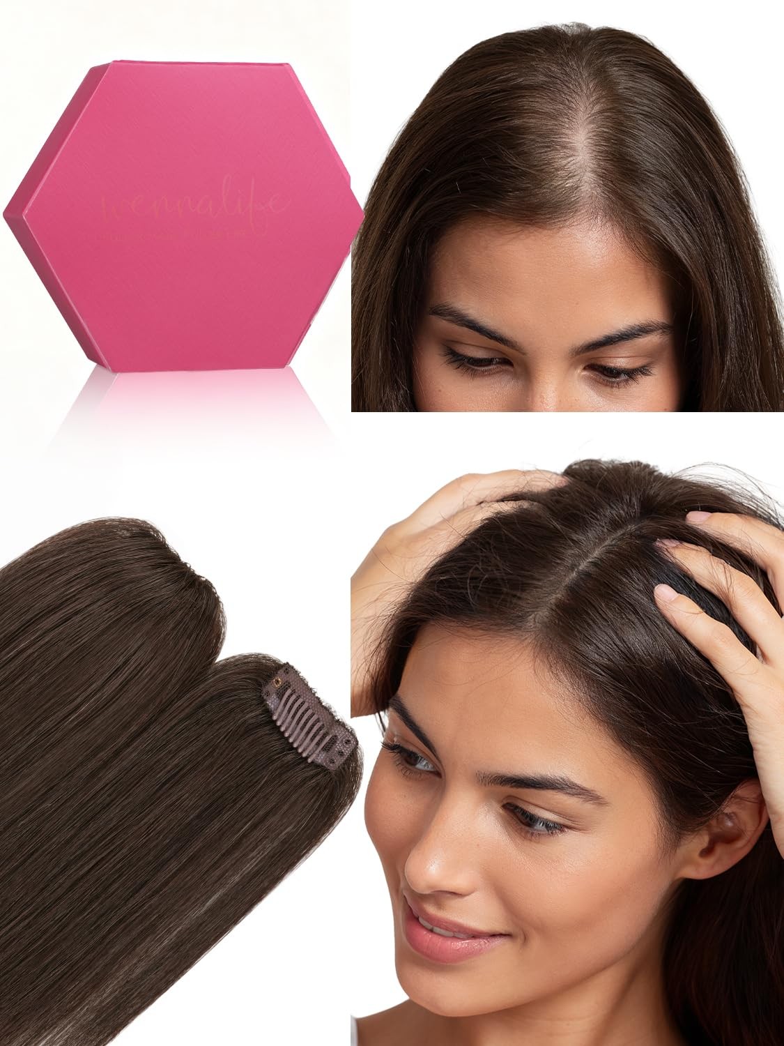 Wennalife Scalp Hair Fill-Ins Clip In Hair Extensions Real Human Hair 14 Inch