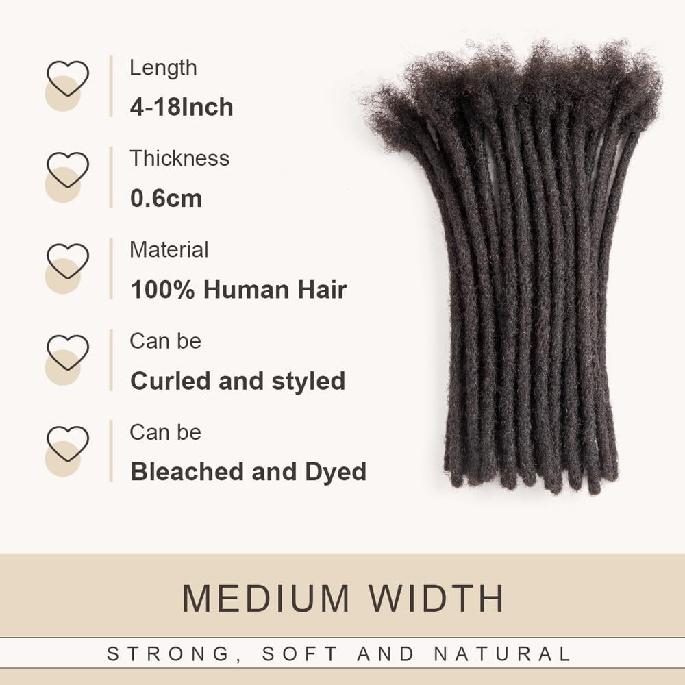 DAIXI 4″ 100% Real Human Hair Dreadlock Extensions | 0.2-0.8cm 40 Strands