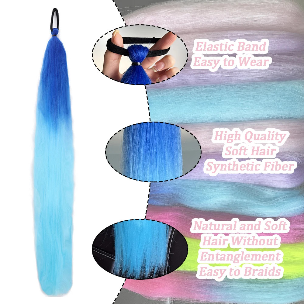 2Pcs Synthetic Straight Ponytail Hair Extensions With Elastic Hair Tie