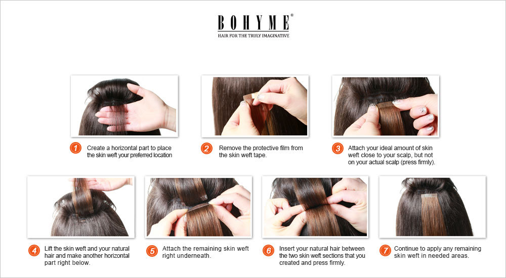 Bohyme 100% Remi Human Hair Adhesive Skin Weft Extensions – SILKY 1.5″ TAPE-IN