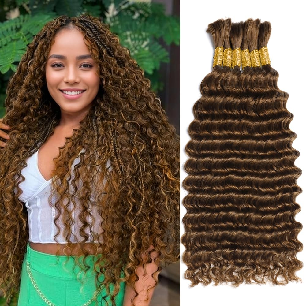 Chocolate Brown Braiding Hair 6 Bundles/Pack 150g 16 Inch Deep Wave Human Hai…