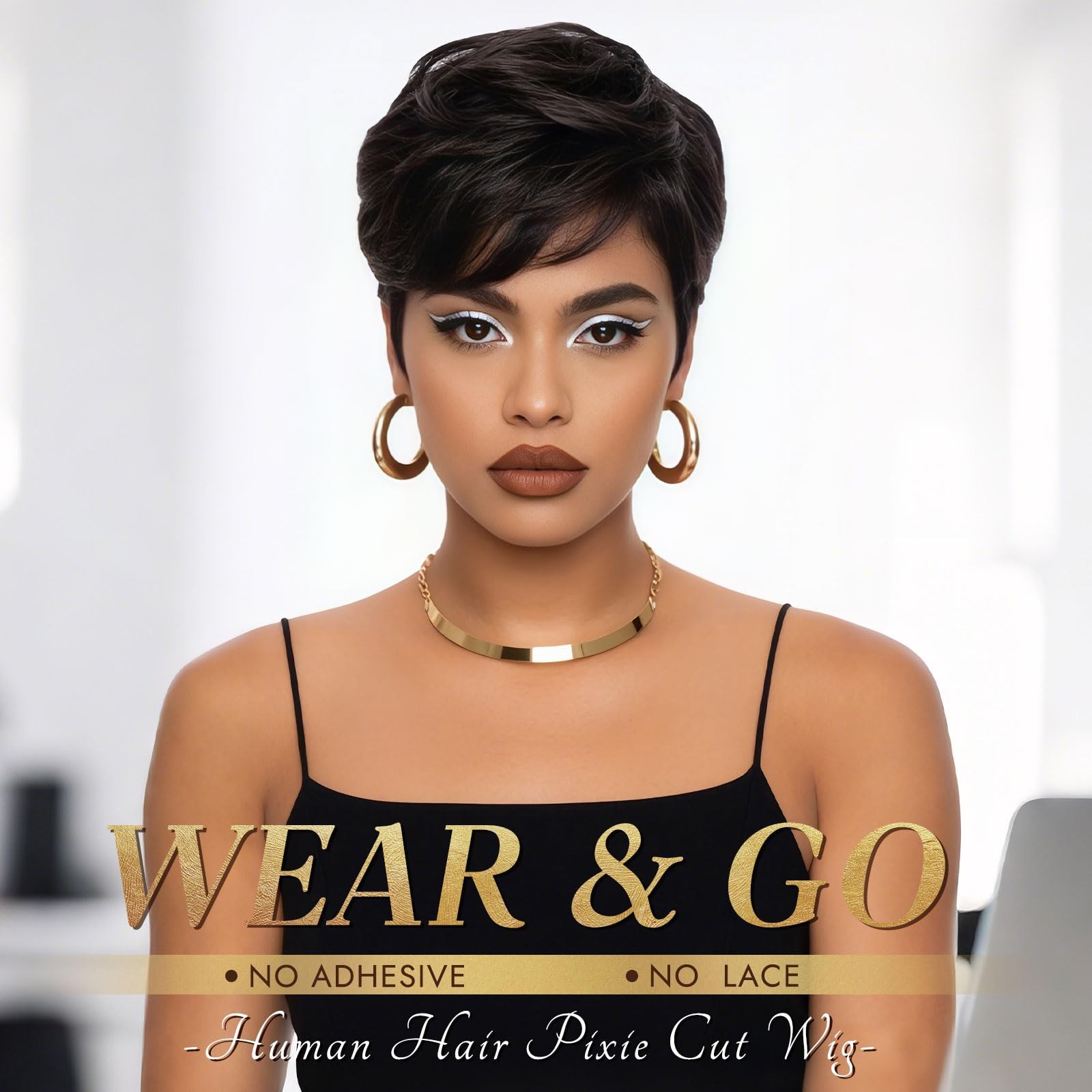 Ruwiss Pixie Cut Wig Human Wigs For Black Women Bangs Natural Layered Wavy Wig